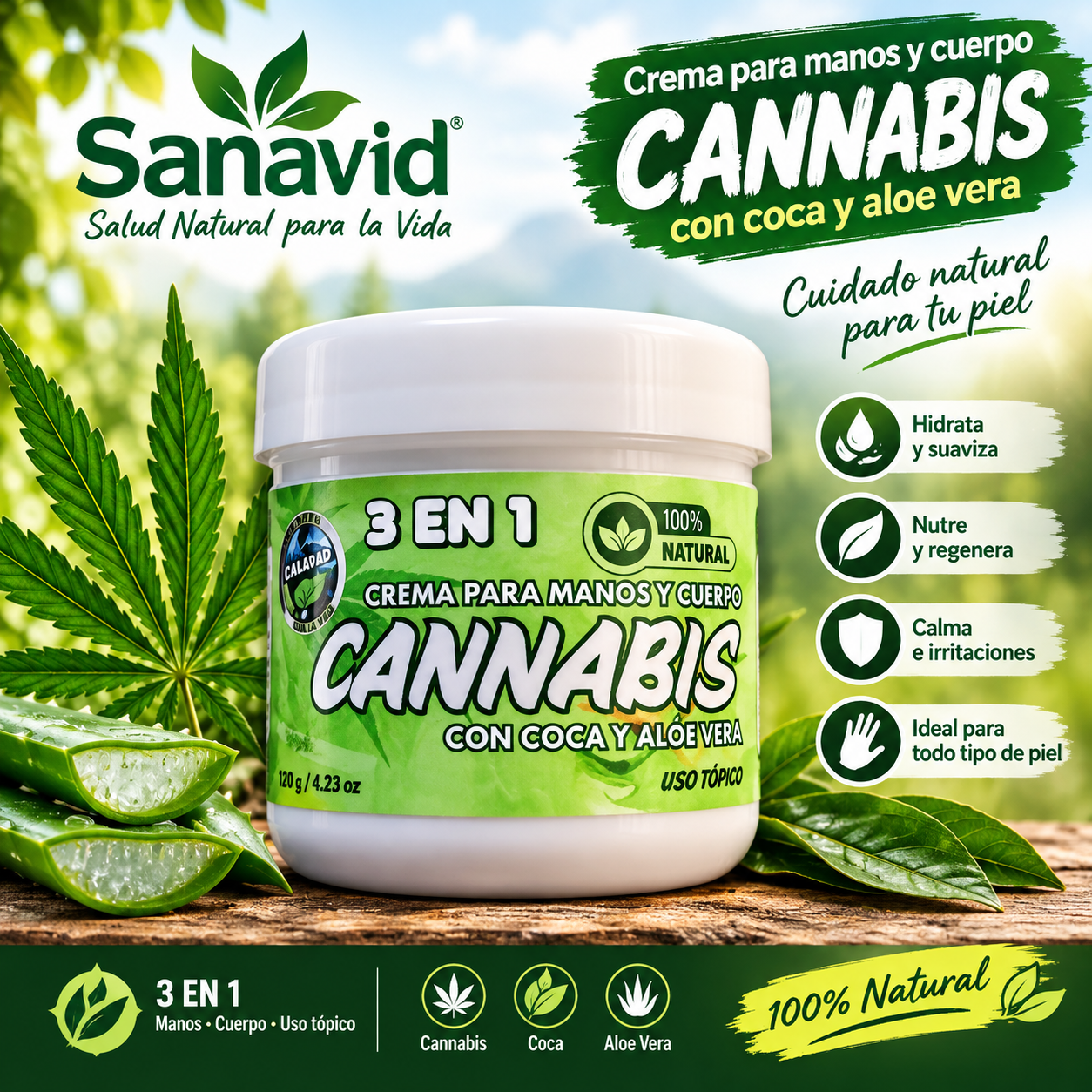 Crema CANNABIS con Coca y aloe vera 120gr Uso tópico